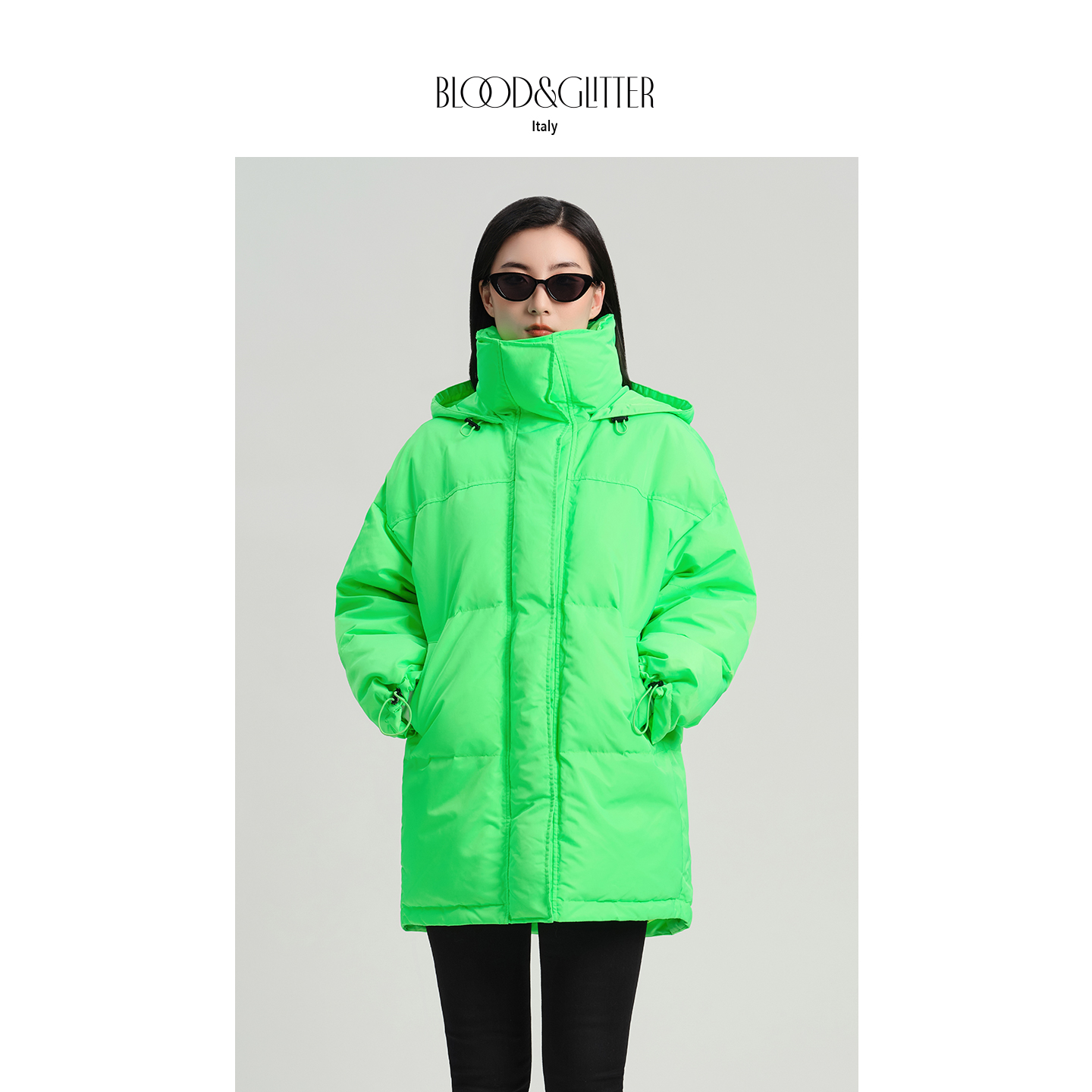 休闲印花立领连帽厚款鹅绒羽绒服