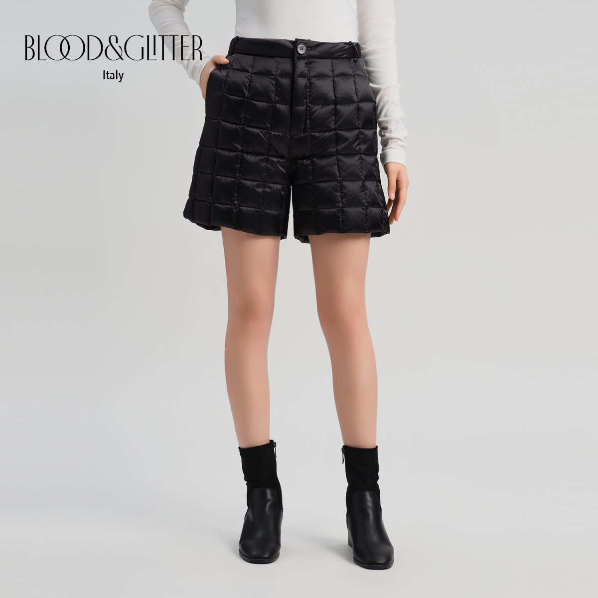 格调方格羽绒短裤90白鹅绒