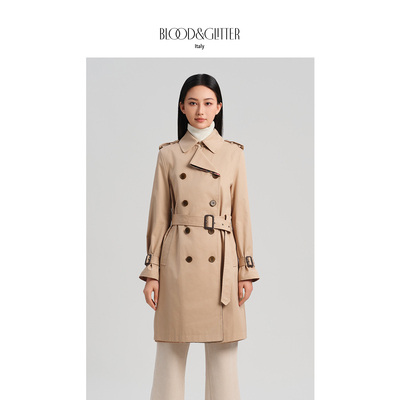 气质英伦风双排扣中长款风衣外套