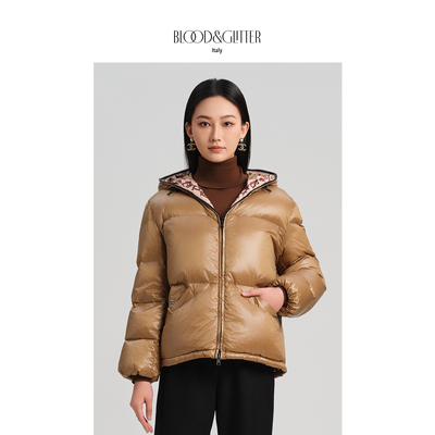 90白鹅绒轻量蓬松连帽短款羽绒服