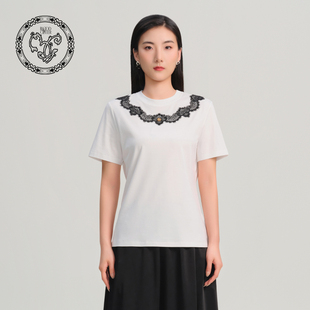 blood&glitter 桑蚕丝混纺蕾丝拼接弹力T恤 璞德格骊春夏新品