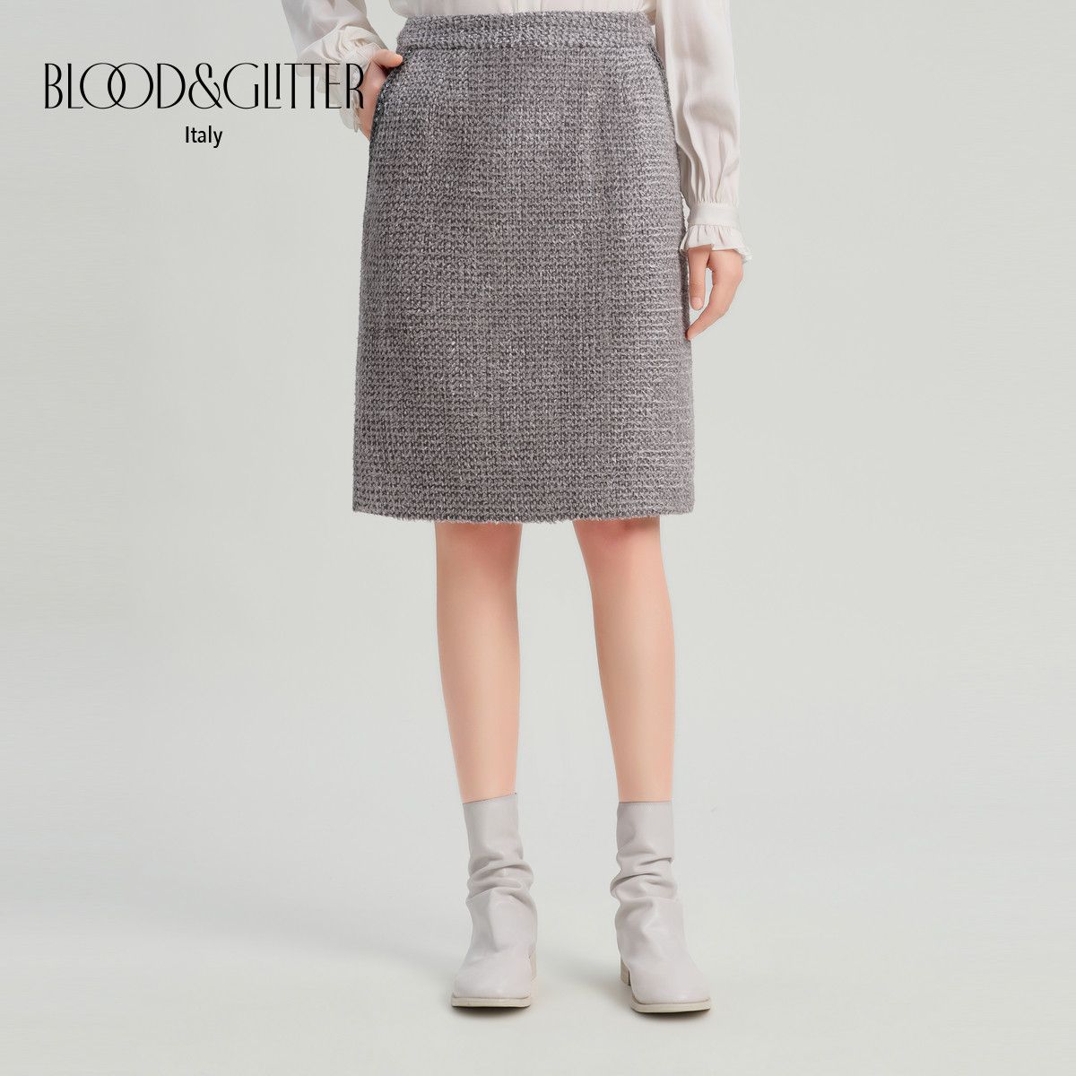 肌理感花呢半身裙精致珠片绣