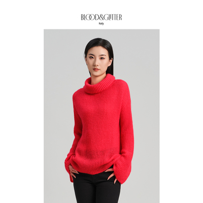 马海毛羊毛宽松慵懒风高领毛衣