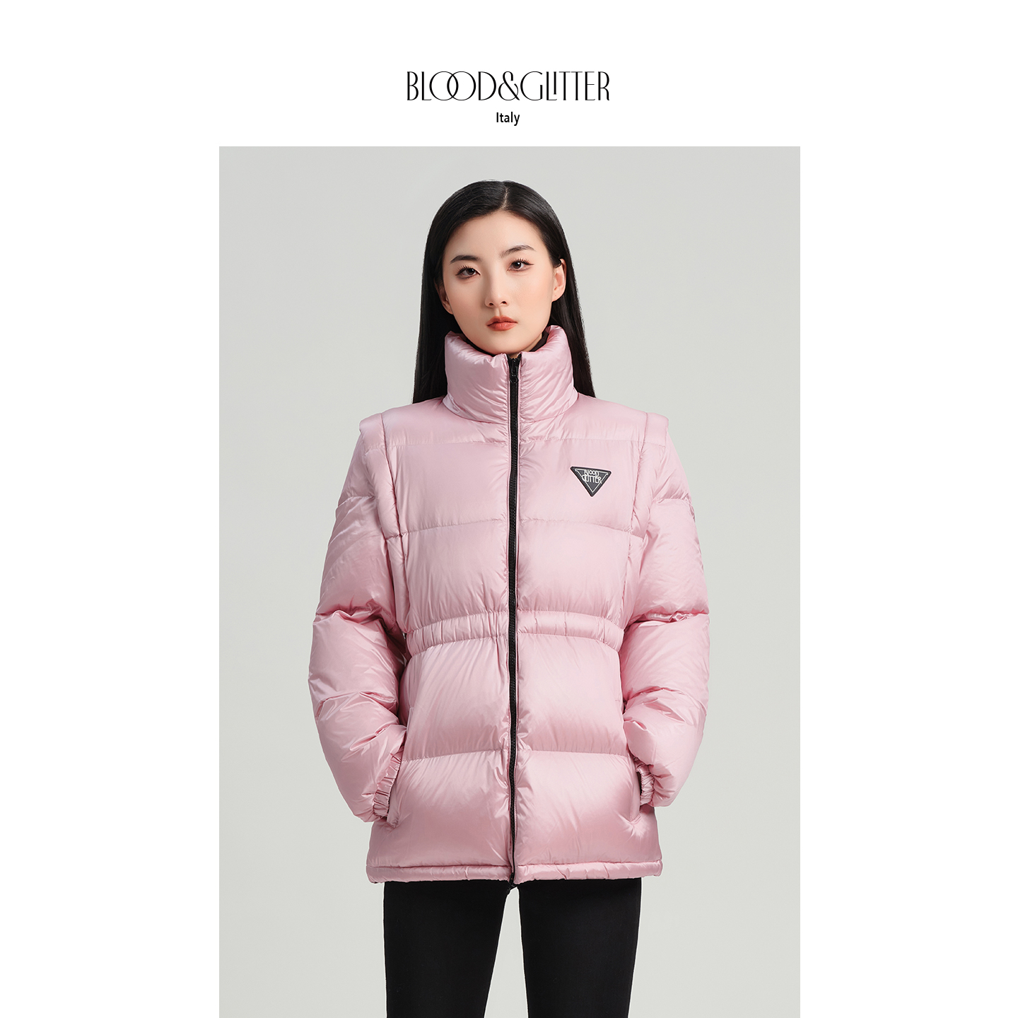 立领可拆卸设计感短款鹅绒羽绒服