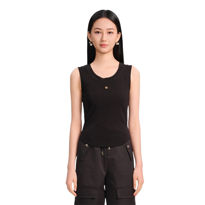 blood&glitter/璞德格骊春夏新品金属山茶花修身内搭背心T恤