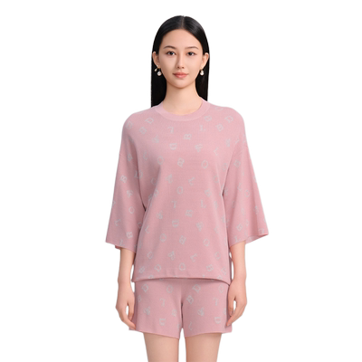 blood&glitter/璞德格骊春夏优雅提花银葱圆领中袖针织衫