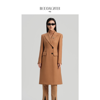 羊毛混纺中长款气质通勤毛呢大衣