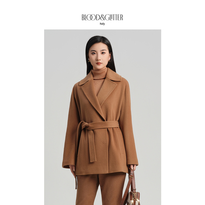 设计感通勤附腰带短款毛呢大衣