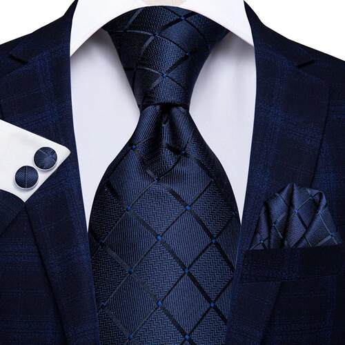 Hi-Tie Blue Business Solid 100% Silk Men's Tie NeckTie 8