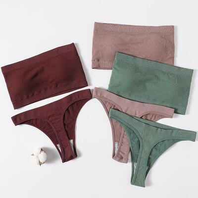 Women Seamless Bra Set Strapless Lingerie Set Sexy Brazilian