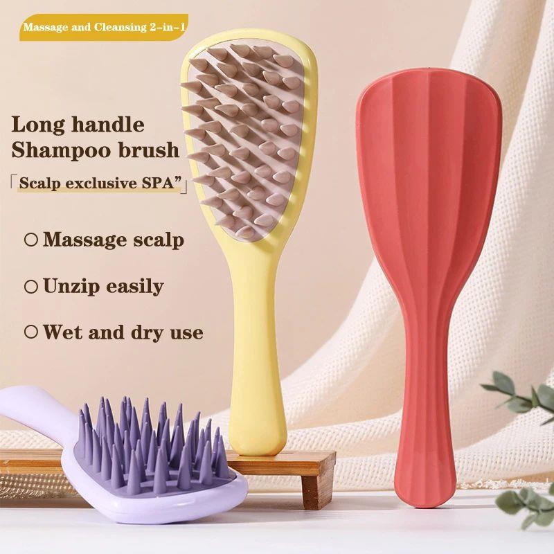 Long Handle Shampoo Brush Silicone Scalp Massage Comb Hair W