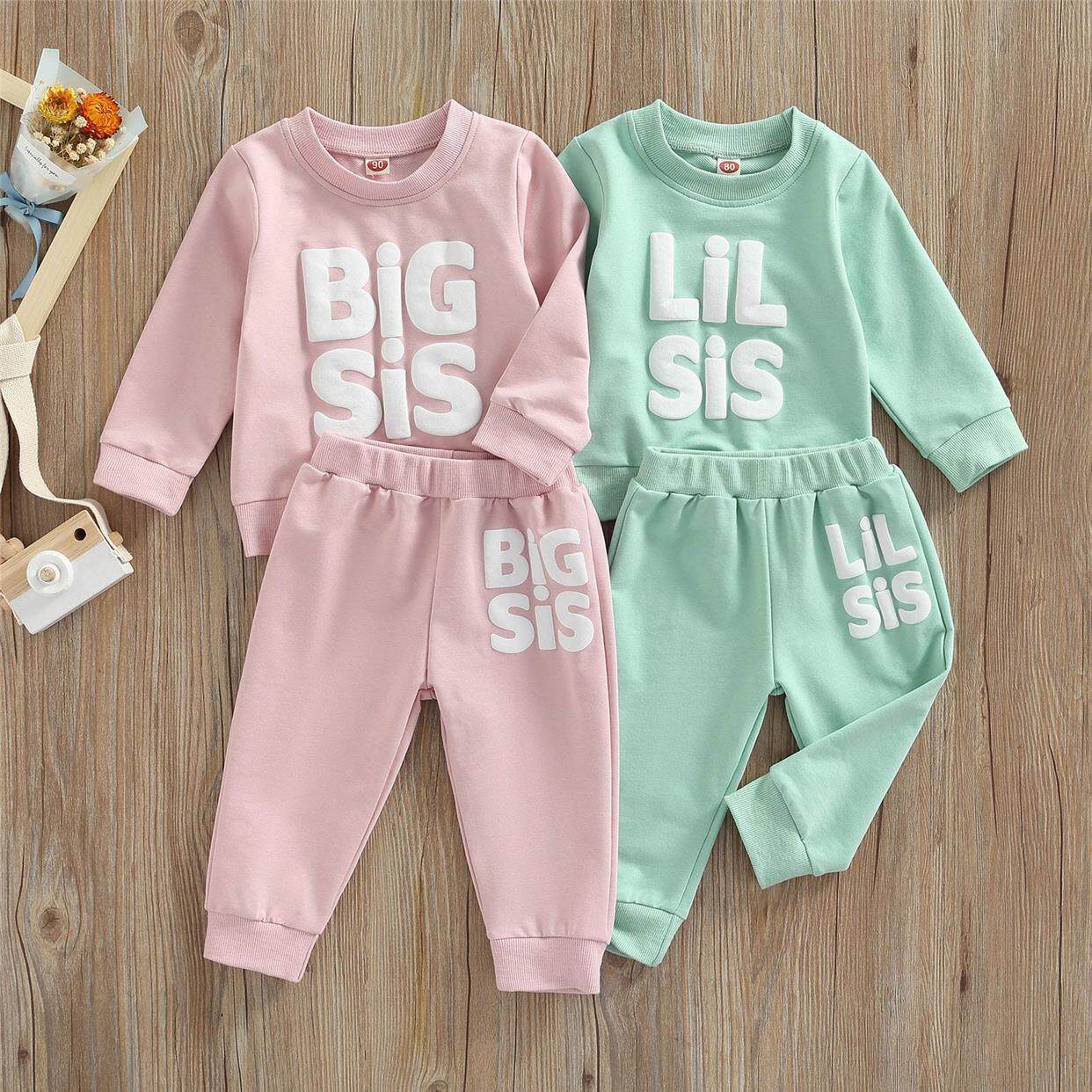 Sisters Matching 2Pcs Outfits, Letter Pattern Patchwork Long
