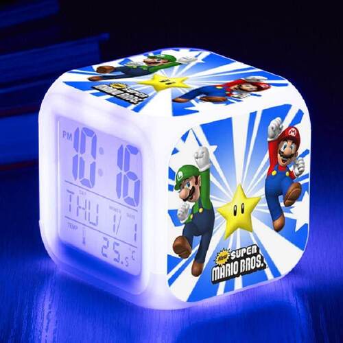 Anime Super Mario Light LED Alarm Clock Decoration Children&