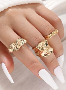 3-piece ring set跨境新款创意不规则纹理戒指3件套ins冷淡风手饰