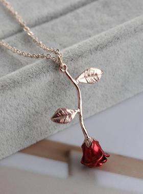 Rose Flower Pendant Necklace Valentine Gifts Women Jewelry
