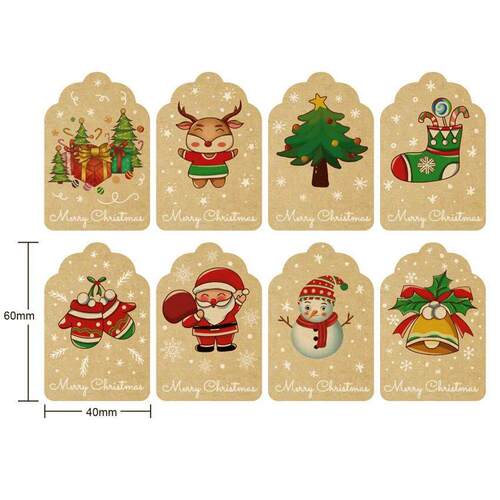 50pcs Merry Christmas Stickers Kraft Gift Tag 8 Designs Sant