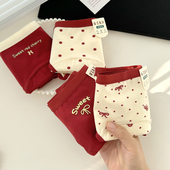 本命年红色内裤 女生纯棉裆7A抗菌加长裆结婚新年少女中腰三角裤