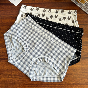 独立包装~冰丝内裤女中腰波点灰格子滑溜溜牛奶丝舒适薄款三角裤