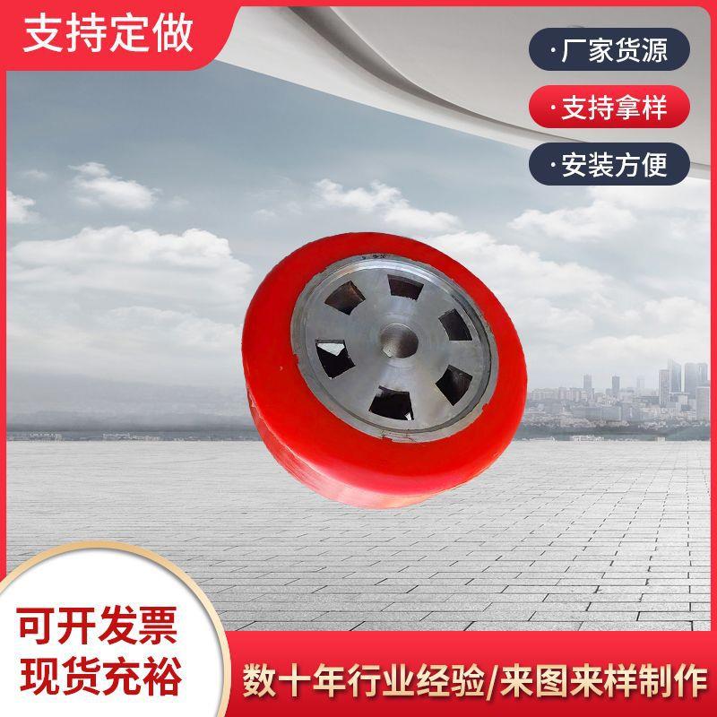 聚氨酯平板车承重轮重型弹簧减震脚轮仓储搬运铁芯聚氨酯脚轮厂家