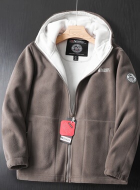 升级版!出挪威外贸订单!秋冬户外加绒加厚连帽男士摇粒绒外套潮
