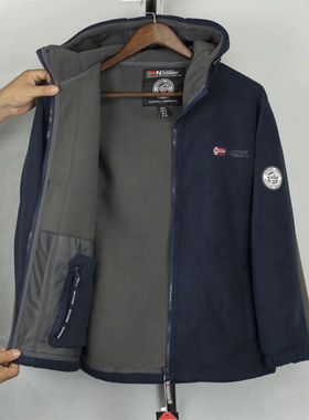 升级版出挪威外贸订单秋冬户外加绒加厚连帽男士摇粒绒外套潮