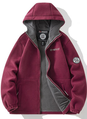 挪威户外保暖加绒加厚双层摇粒绒大码秋冬男士连帽男女绒衣外套