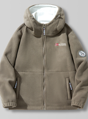 升级版！出挪威外贸订单！秋冬户外加绒加厚连帽男士摇粒绒外套潮