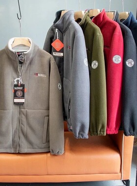 加绒加厚双面摇粒绒外套男 秋冬保暖休闲宽松大码外套出口挪威单