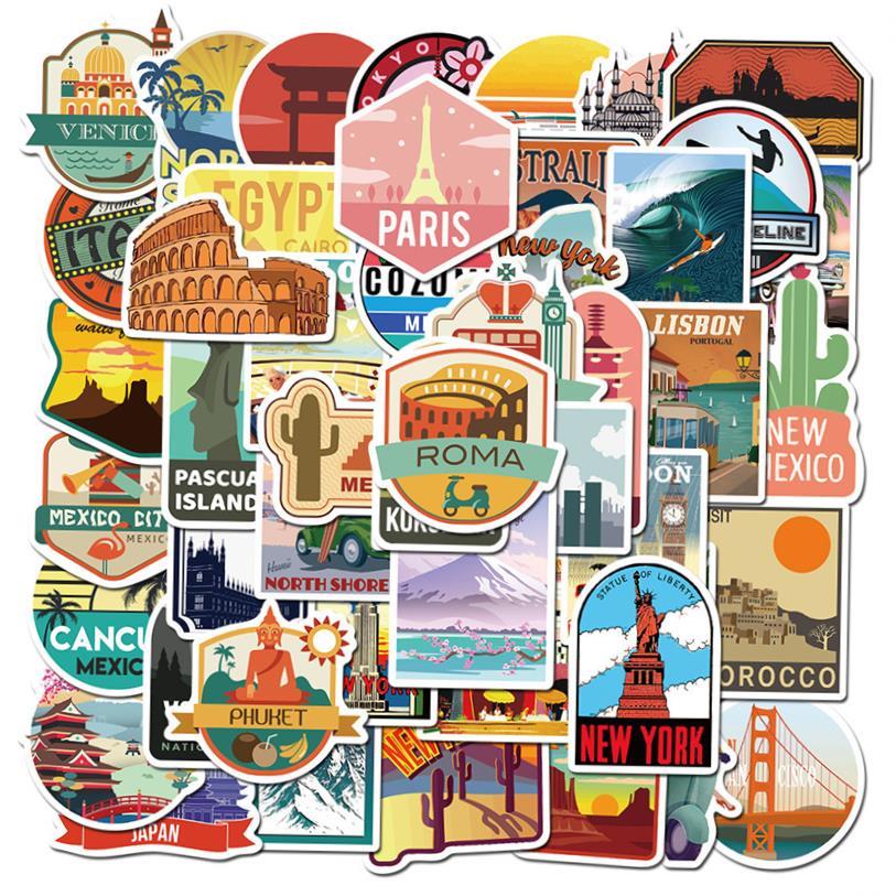 50PCS New Global Travel City Landscape Stickers Decal Vinyl
