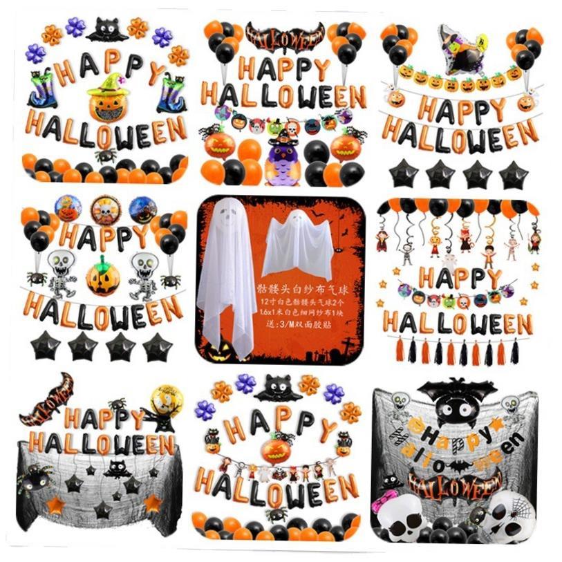 Halloween wreath for front door decoration hanging skull pum