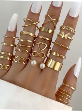 22pcs set New butterfly rings open joint ring set套装戒指女