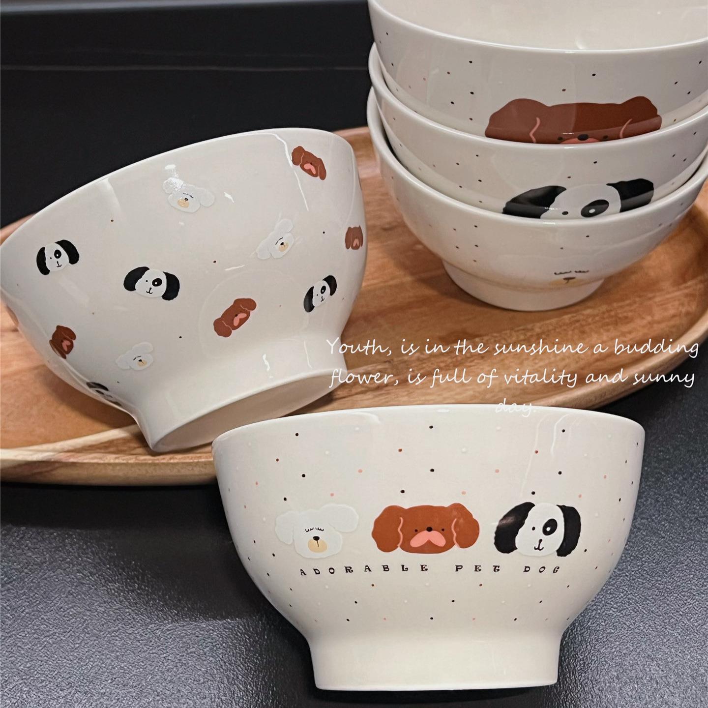 Cute cartoon puppy ceramic high footed rice bowl yogurt bowl