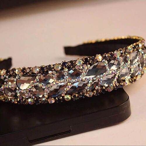 Korean Fashion Luxury Sparkly Gray Crystal Bridal Hairband S