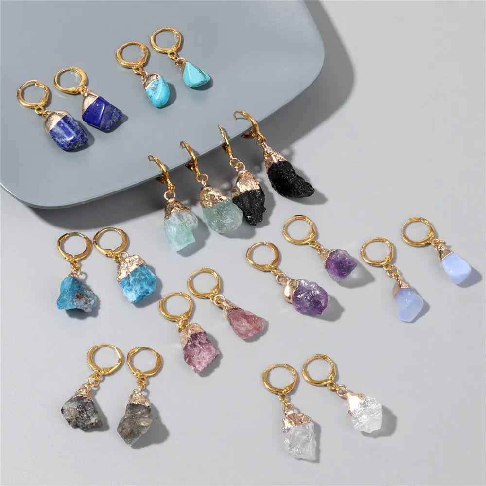 Natural Irregular Raw Stone Earrings Amethysts Apatite