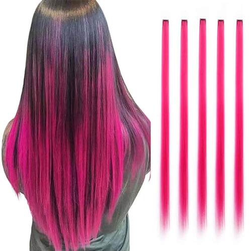 Synthetic 5Pcs Colored Hair Extensions Clip in Colorful