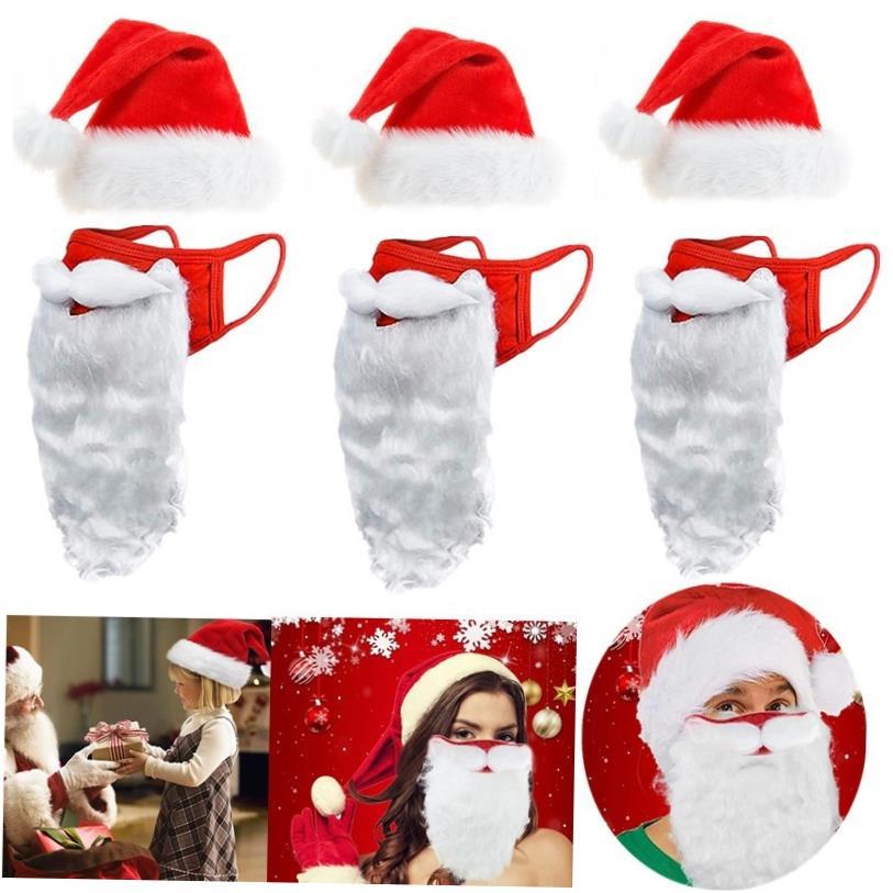 Christmas Hat+3D Santa Claus Beard Masks for Adult Kids