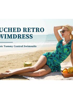 Women modest Swim Dresses Flower Printing Plus-Size Swimsui