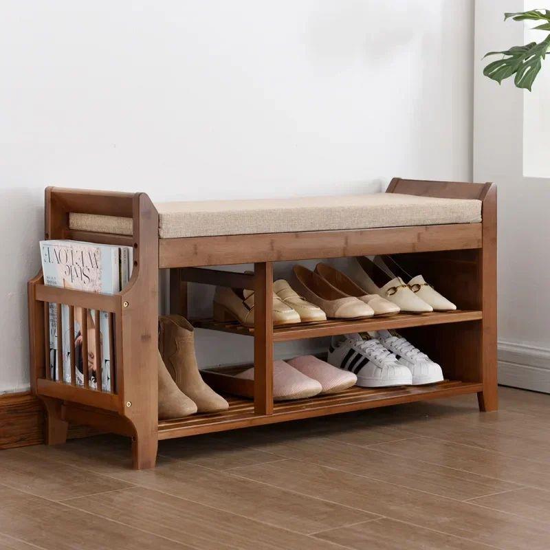 Shoe Storage Rack Bench With Double Layer Cushion Seat Livin
