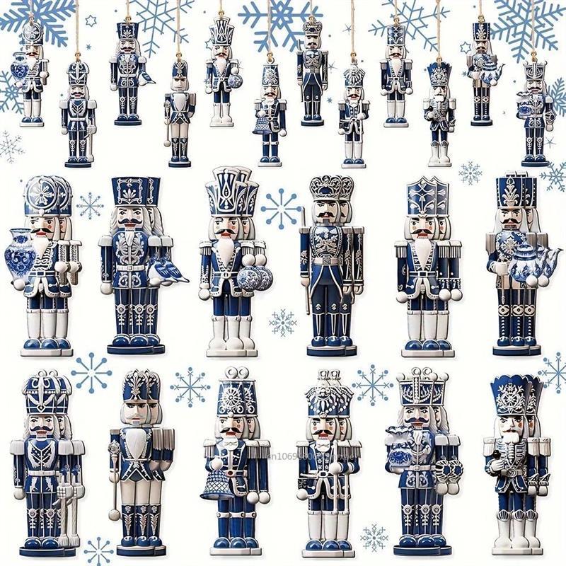 12Pcs Nutcracker Soldier Wooden Pendant Xmas Tree Hanging Or