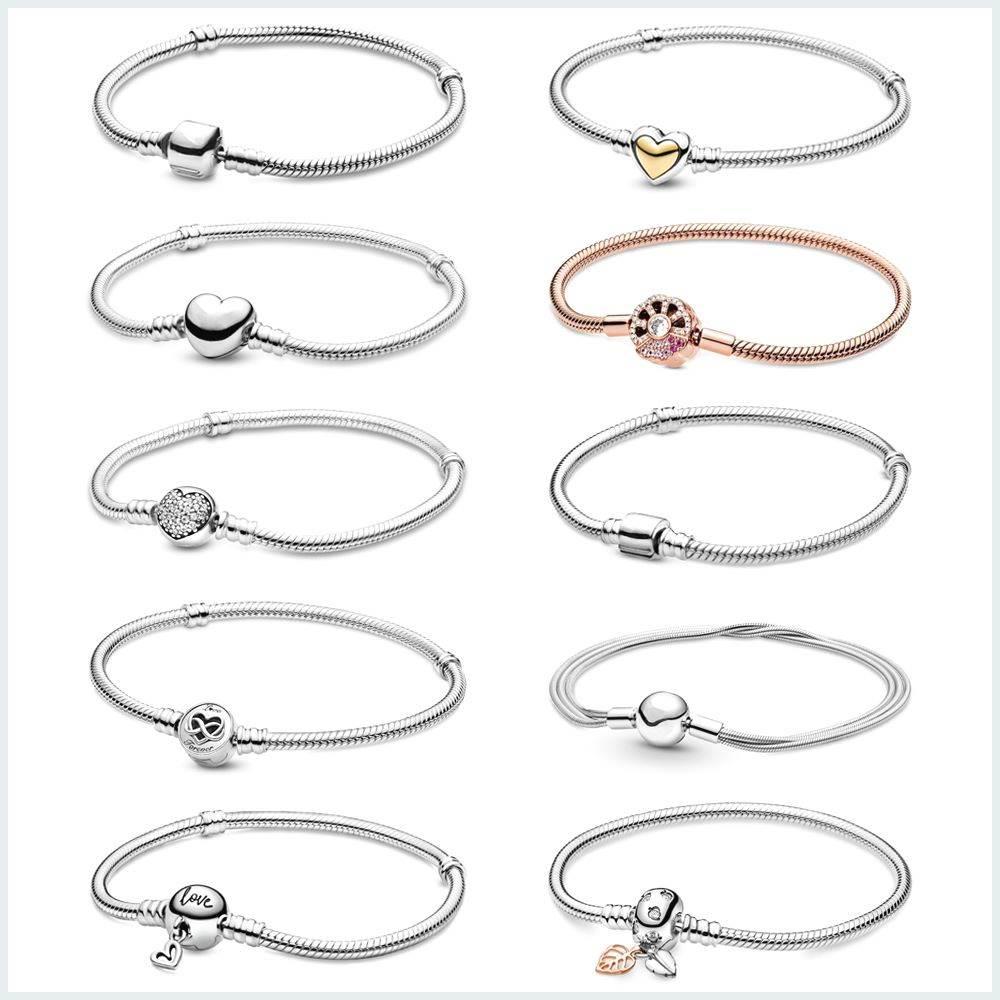 925 Sterling Silver Charm Bead Bracelet For Women Original R