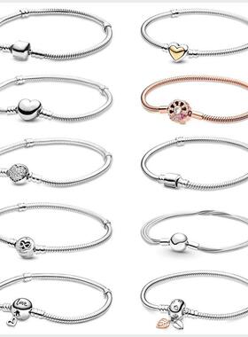 925 Sterling Silver Charm Bead Bracelet For Women Original R