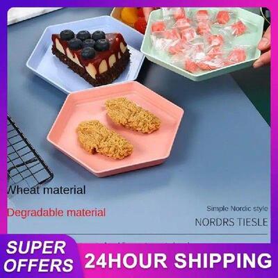 Fruit Dining Plate Wheat Cutlery Hexagonal Spitting Plate