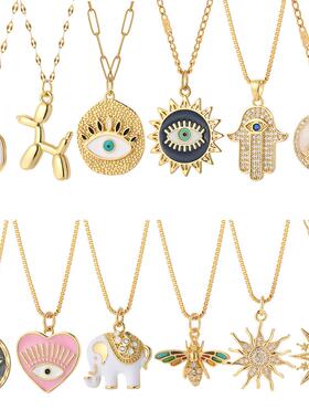 Heart Evil Blue Eye Sun Necklace for Women Cute Dog Bee Elep