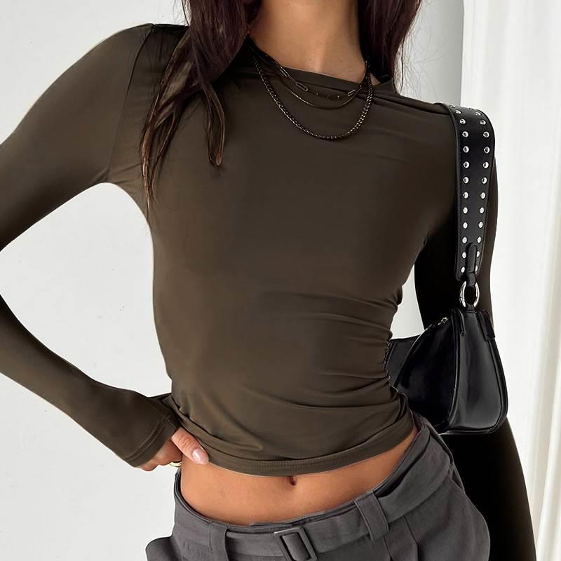 Women's new round neck long sleeve basic T-shirt top