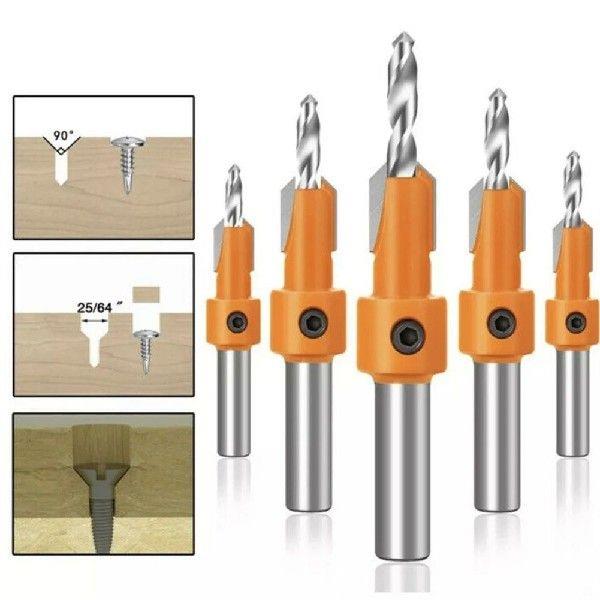 5pcs Countersink Drill Bit Set With 8/10mm Shank Heavy Duty