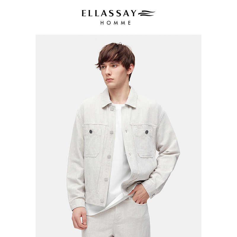 ELLASSAY歌力思男装26年新款麻纹原色牛仔夹克外套EME371N01300
