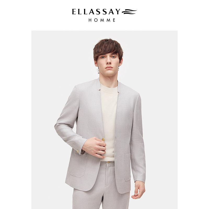 ELLASSAY歌力思男装26春夏真丝亚麻无领意式西装EME372T01900