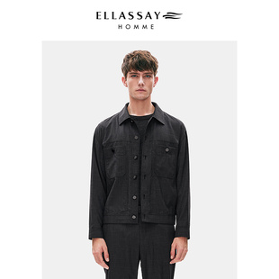 ELLASSAY歌力思男装春季通勤超轻丝毛零压翻领短款夹克外套男