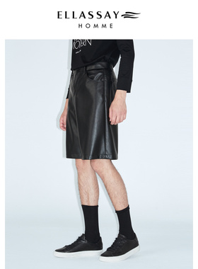 ELLASSAY歌力思男装环保PU皮松紧腰直筒时尚五分裤EME333K03700