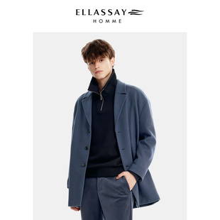 ELLASSAY歌力思男装秋冬进口纯新美丽诺羊毛棉混纺休闲大衣男士